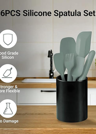 Silicone Spatula Set of 6, Rubber Spatulas Silicone Food Grade, Kitchen Utensils Set Heat Resistant Nonstick Easy to Clean Dishwasher Safe for Baking,Cooking,Mixing (Green)