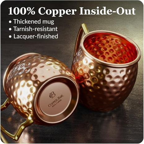 Moscow Mule Copper Mugs - Unique HANDCREFTED Gift Set of 4, Hammered by Artisan, 100% Pure Solid Copper Cups 16oz for Drinking Water & Cocktails, Include 12 Pcs accessories & Special Opener