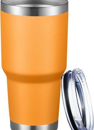 MEWAY 30oz Tumbler Double Wall Vacuum Insulated Travel Mug, Stainless Steel Tumbler with Lid, Durable Powder Coated Insulated Coffee Cup for Cold & Hot Drinks (Orange,1 PACK)