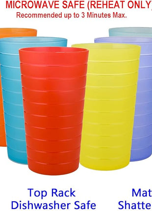 AOYITE Reusable Plastic Cups 22 oz - Unbreakable Hard Kids Cups - BPA Free Dishwasher Safe Drinking Cup set of 12 - Stackable Water Tumblers for Kitchen Camping Party Outdoor