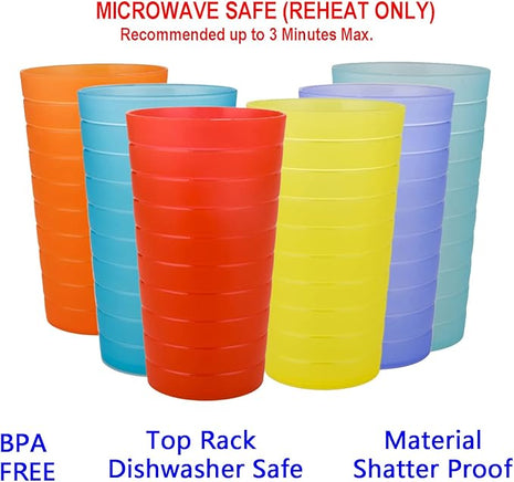AOYITE Reusable Plastic Cups 22 oz - Unbreakable Hard Kids Cups - BPA Free Dishwasher Safe Drinking Cup set of 12 - Stackable Water Tumblers for Kitchen Camping Party Outdoor