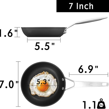 MsMk 7 inch Small Frying Pan, Carbonize also Nonstick Omelette Pan, PFOA Free Non-Toxic, Scratch-resistant, Induction Egg skillet, for Induction, Ceramic and Gas Cooktops
