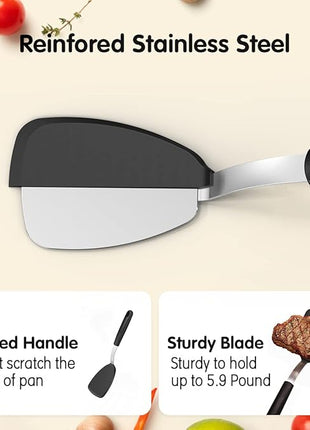 Silicone Spatula Turner Set of 2, GEEKHOM 600°F Heat Resistant Cooking Spatulas for Nonstick Cookware, Extra Large Flexible Kitchen Utensils BPA Free Rubber Spatulas for Pancake, Eggs, Fish, Black