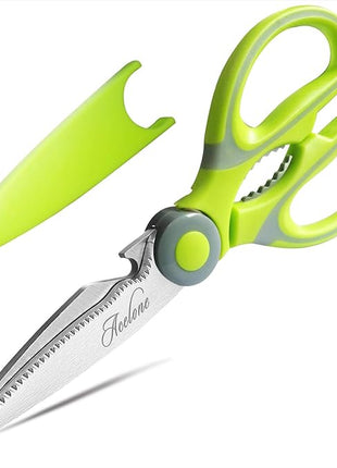 Kitchen Shears, Acelone Premium Heavy Duty Shears Ultra Sharp Stainless Steel Multi-function Kitchen Scissors for Chicken/Poultry/Fish/Meat/Vegetables/Herbs/BBQ… (Light Green)