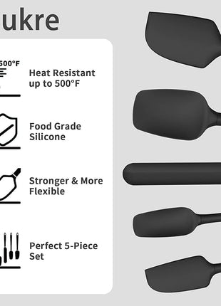 Coukre Silicone Spatula Set of 5,High Temperature Resistant, Food Grade Silicone, Dishwasher Safe, for Baking, Cooking (Pure Black)