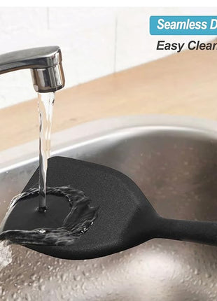 Silicone Spatula Turner Set, High Heat Resistant Spatulas with Seamless One Piece Design, Nonstick Rubber Flippers Utensils for Baking & Cooking,BPA-Free, Black,11 IN