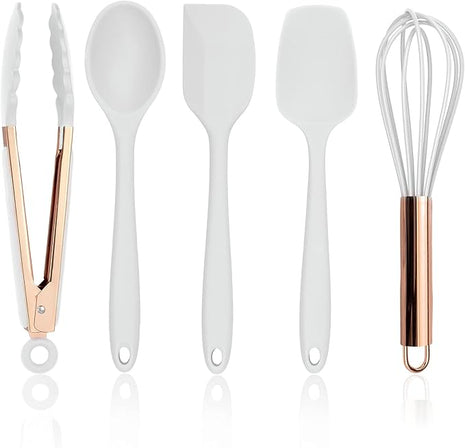 COOK WITH COLOR Silicone Cooking Utensils, Kitchen Utensil Set, Easy to Clean Silicone Kitchen Utensils, Cooking Utensils for Nonstick Cookware, Kitchen Gadgets Set, Standard, White