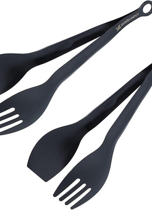 MSY BIGSUNNY Appetizer Tongs - Stainless Steel Kitchen Locking Food Tongs, Buffet Serving Tongs Set of 2(Black, 9 inch)