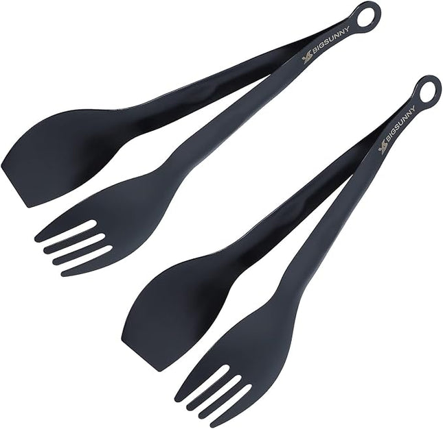 MSY BIGSUNNY Appetizer Tongs - Stainless Steel Kitchen Locking Food Tongs, Buffet Serving Tongs Set of 2(Black, 9 inch)