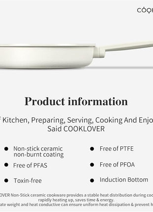 COOKLOVER Nonstick Ceramic Fry Pan, Non-Toxic, PTFE&PFOA Free, Induction Compatible Egg Skillet Frying Pan with Heat Resistant Handle, 9.5 Inch – Cream White