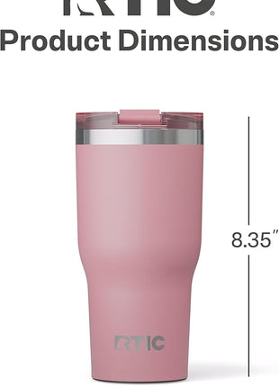 RTIC 30oz Essential Tumbler with Lid, Ceramic Lined, Insulated, Stainless Steel, Metal, Double Wall Vacuum-Insulation, Travel Cup for Iced Coffee, Tea, Hot and Cold Drink, Dusty Rose