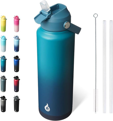 BJPKPK Insulated Water Bottle with Straw Lid, 40oz Large Thermo, BPA Free Leak Proof Stainless Steel Metal Water Bottles, Tumblers, Cups, Flasks for Travel, Sports,Vast