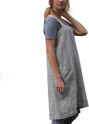 YESDOOD Cotton Linen Apron Cross Back Apron for Women with Pockets Pinafore Dress for Baking Cooking