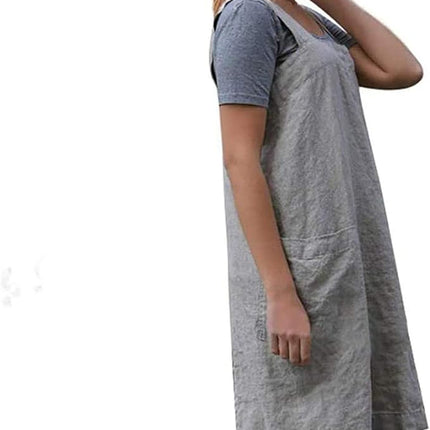YESDOOD Cotton Linen Apron Cross Back Apron for Women with Pockets Pinafore Dress for Baking Cooking