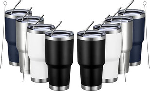 MEWAY 30oz Tumbler Double Wall Vacuum Insulated Travel Mug, Stainless Steel Tumbler with Lid, Durable Powder Coated Insulated Coffee Cup for Cold & Hot Drinks (MIX,8 PACK)