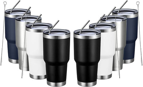 MEWAY 30oz Tumbler Double Wall Vacuum Insulated Travel Mug, Stainless Steel Tumbler with Lid, Durable Powder Coated Insulated Coffee Cup for Cold & Hot Drinks (MIX,8 PACK)