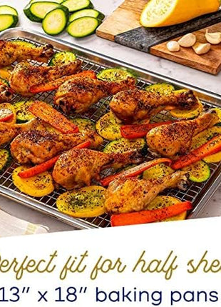 Ultra Cuisine Aluminum Baking Sheet with Stainless Steel Cooling Rack Set -Half Sheet Size Pan 13 x 18 inch, Durable Rimmed Sides, Easy Clean, Commercial Quality for Cooking and Roasting