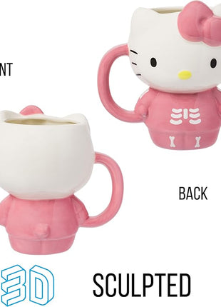 Silver Buffalo Sanrio Hello Kitty Halloween Spooky Pink Skeleton Costume Ceramic 3D Sculpted Mug, 20 Ounces