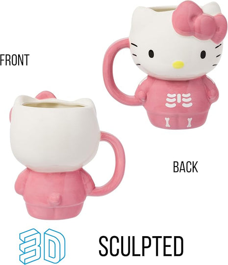 Silver Buffalo Sanrio Hello Kitty Halloween Spooky Pink Skeleton Costume Ceramic 3D Sculpted Mug, 20 Ounces
