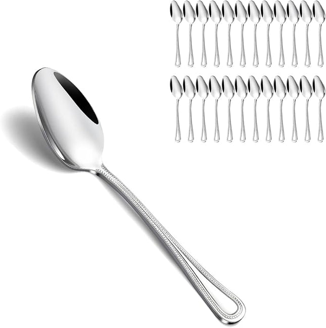 24 Pieces Teaspoons Set, 6.4 Inches Spoon Set, Stainless Steel Silverware, Small Spoons with Pearl Dot Design Handle, Dishwasher Safe, Tea Spoons Suitable for Home and Restaurant
