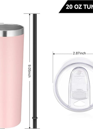 VEGOND Stainless Steel Tumblers Bulk 6 Pack, 20 oz Vacuum Insulated Skinny Tumblers with Lid and Straw, Double Wall Coffee Mug, Travel Water Cup, Light Pink