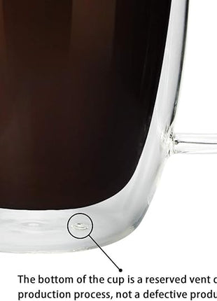 Glass Coffee Mug, Double Wall Insulated Glass Cup 12 Oz Heat-resistant Clear Coffee Mug for Tea Coffee Latte Espresso Cappuccino and Beverage, Set of 1 (Round)