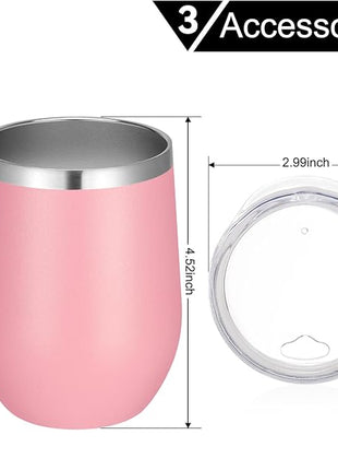 VEGOND Wine Tumblers Bulk 6 Pack, 12oz Stainless Steel Stemless Wine Glass with Lids and Straws, Double Wall Vacuum Insulated Tumbler Cup, Coffee Mug for Cold Hot Drinks