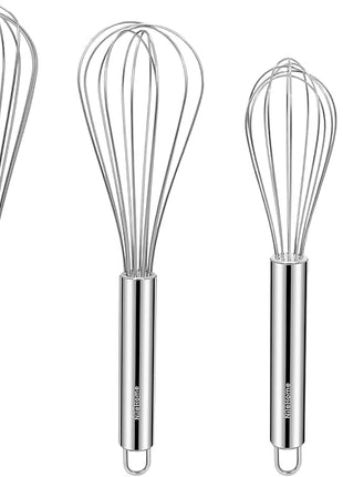 NileHome Stainless Steel Whisk Set 8" 10" 12" Kitchen Whisk Kitchen Wisk Wire Whisks for Cooking, Whisking, Blending, Beating, Stirring-4 Pack