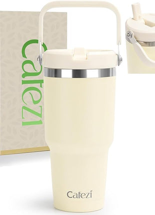 30oz Tumbler with Handle and Straw, Vacuum Insulated Tumblers with Flip Straw and Top Handle, Reusable Insulated Cup for Home, Outdoors, Leakproof, Fits in Cup Holder, Cold for 30 Hours