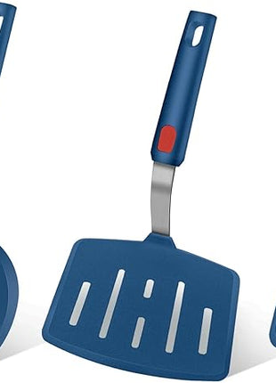 Silicone Spatula Turner Set of 3, Heat Resistant Large Wide Spatula for Pancake, Silicone Fish Spatulas Flipper for Cooking & Non-stick Cookware, BPA Free Rubber Cooking Untensil Set