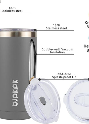 BJPKPK 20 oz Insulated Tumbler With Lid And Straw Stainless Steel Tumblers Coffee Mug Thermal Cup For Women And Men,Gray