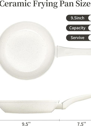 Ceramic Non Stick Frying Pan - 9.5 Inch Ceramic White Non Stick Skillet Frying Pans, Safe&No Toxic Egg Omelette Frying Pan, Nonstick Cookware Cooking Pan, Induction Compatible, PFOA&PFAS Free