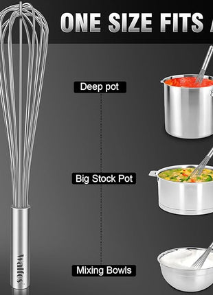 Walfos Whisk,17in Large Whisks, Heavy Duty Stainless Steel Wire Whisk Ideal For Beating Eggs, Blending Sauces, Mixing Batter.