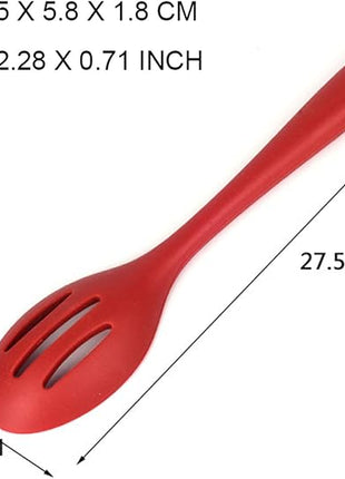 Silicone Nonstick Slotted Spoons Set 2,High Heat Resistant, Hygienic Design Cooking Baking Spoons Set for Cooking Stirring, Mixing and Serving,Red and Black with Color Box