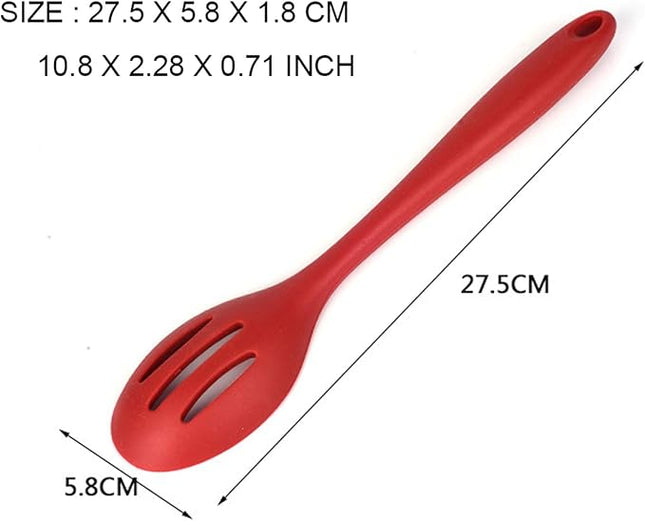 Silicone Nonstick Slotted Spoons Set 2,High Heat Resistant, Hygienic Design Cooking Baking Spoons Set for Cooking Stirring, Mixing and Serving,Red and Black with Color Box
