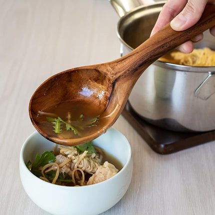 FAAY Short Handle Ladle, Eco Friendly Wooden Kitchen Tool, Hand Carved Unique Grain Server Gravy Ladle