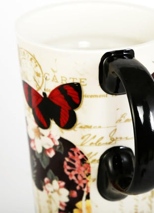 Topadorn 17oz Ceramic Travel Coffee Mug with Sealed Lid Tea Cup with Color Box, Microwave & Dishwasher Safe Unique Mug, Holiday Gift Her Him, Flower & Butterfly