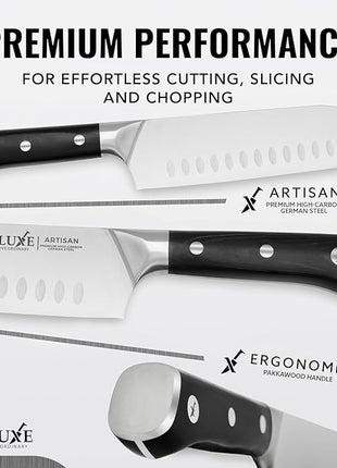 Cutluxe Santoku Knife – 7" Chopping Knife, Vegetable Knife – Forged High Carbon German Steel – Sheath Included – Full Tang & Razor Sharp – Ergonomic Handle Design – Artisan Series
