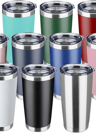 20oz Tumbler Stainless Steel Vacuum Insulated Mug with Lid, Double Wall Travel Mug, Durable Powder Coated Coffee Cup, Suitable for Ice Drinks and Hot Beverage (New Mix 12 pack)