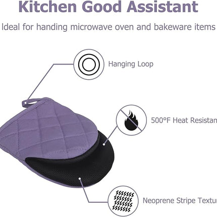 1 Pair Short Oven Mitts, Heat Resistant Silicone Kitchen Mini Oven Mitts for 500 Degrees, Non-Slip Grip Surfaces and Hanging Loop Gloves, Baking Grilling Barbecue Microwave Machine Washable
