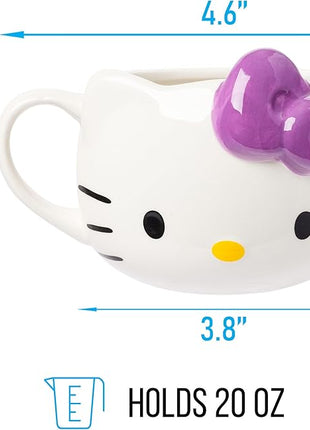 Silver Buffalo Sanrio Hello Kitty Purple Bow Ceramic 3D Sculpted Mug, 20 Ounces