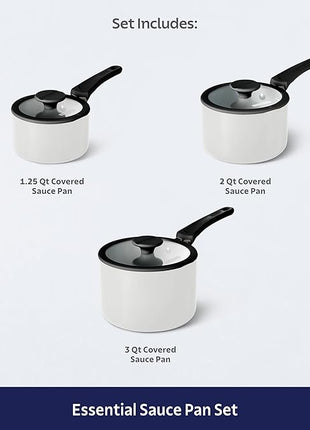 Tramontina Ceramic Non Stick 6-Piece Nesting Sauce Pan Set with Lids - Stackable Nonstick Cookware Set, Dishwasher and Oven Safe, White