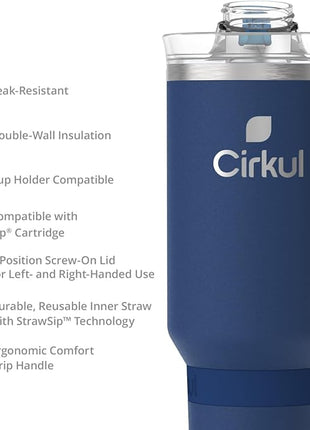 Cirkul 40oz. Midnight Blue Stainless Steel Tumbler with Handle, All-Day StrawSip™, Double-Wall Insulated
