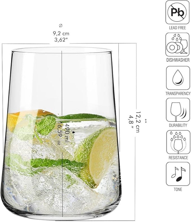 Krosno Glasses for Water, Juices and Other Drinks | Elegant Design | Set of 4 | Capacity 16.6 fl oz | Infinity Collection | Ideal for Home, Restaurant, Parties | Dishwasher Safe