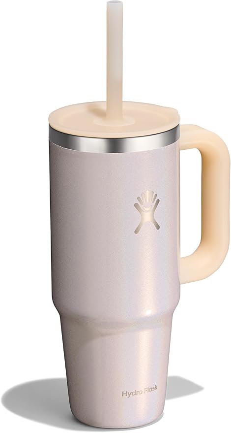 Hydro Flask 24 Oz Travel Tumbler with Handle, Lid and Straw - Insulated Stainless Steel in 24 Oz Glimmer Cream