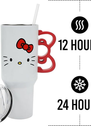 Bioworld Hello Kitty 40 Oz Stainless Steel Tumbler With Sculpted Bow Handle
