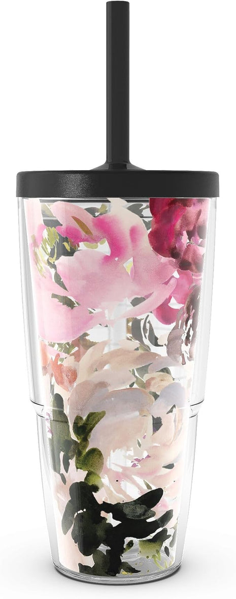 Tervis Kelly Ventura - Floral Collection Made in USA Double Walled Insulated Tumbler Travel Cup Keeps Drinks Cold & Hot, 24oz with Straw Lid, Posy