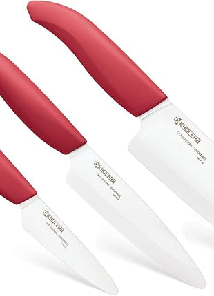 Kyocera 610446-FK-3PC-WHRD 3Piece Advanced Ceramic Revolution Series Knife Set, Blade Sizes: 5.5", 4.5", 3", Red