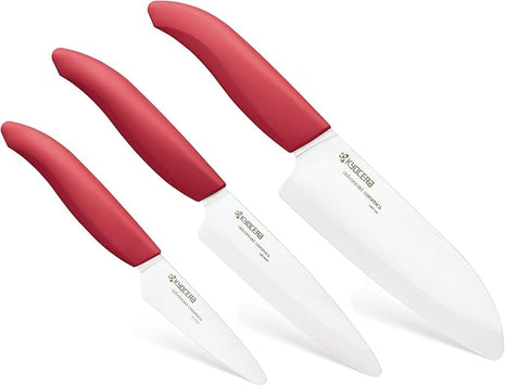 Kyocera 610446-FK-3PC-WHRD 3Piece Advanced Ceramic Revolution Series Knife Set, Blade Sizes: 5.5", 4.5", 3", Red