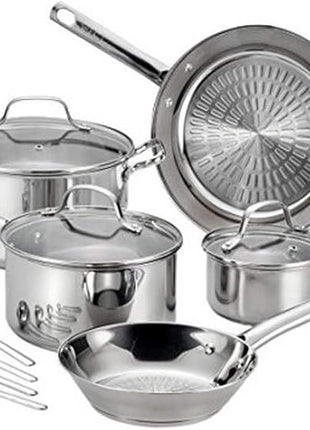 T-fal Performa Stainless Steel Cookware Set 12 Piece Induction Oven Broiler Safe 500F Pots and Pans, Dishwasher Safe Silver